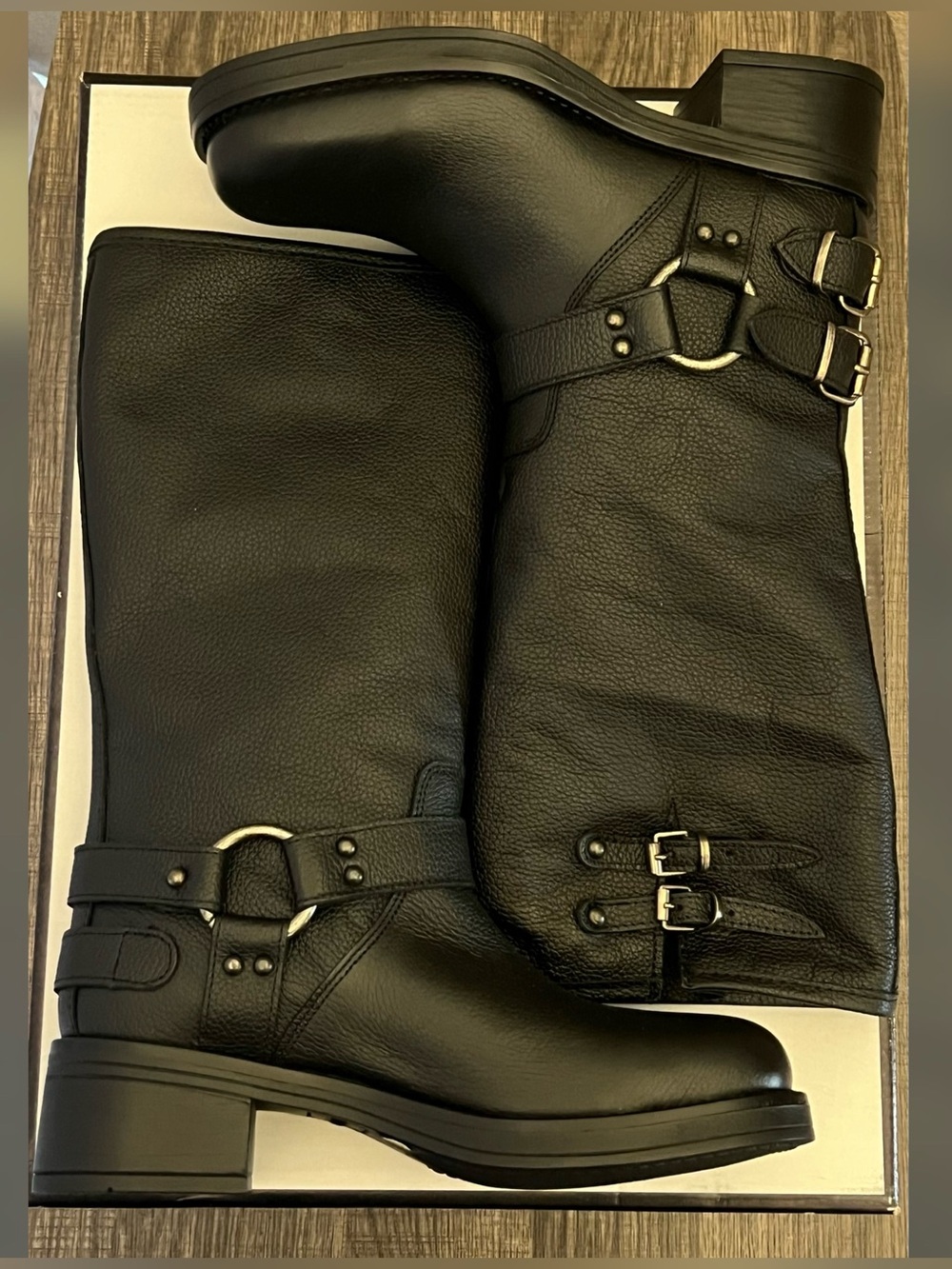 Steve Madden Women’s Astor Black Leather Buckle Boots Size-8